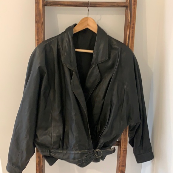 Bomber 1980s Vintage leather jacket - Picture 2 of 6